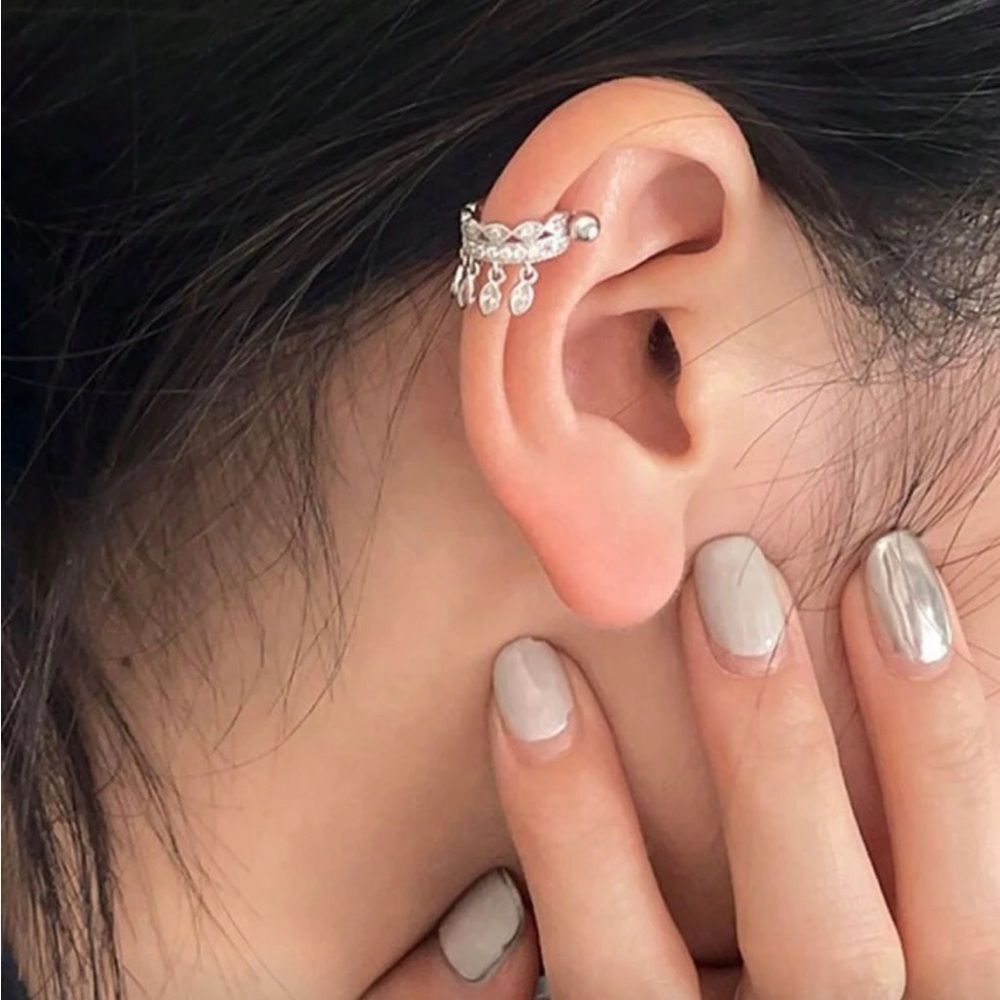 Anthropologie Silver Crystal Ear Cuff with Dangle Accents